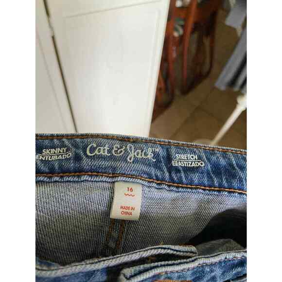 Cat & Jack Girls Jeans Sz 16 Skinny Stretch Blue Sequined Holes Adjustable Waist - Picture 6 of 8